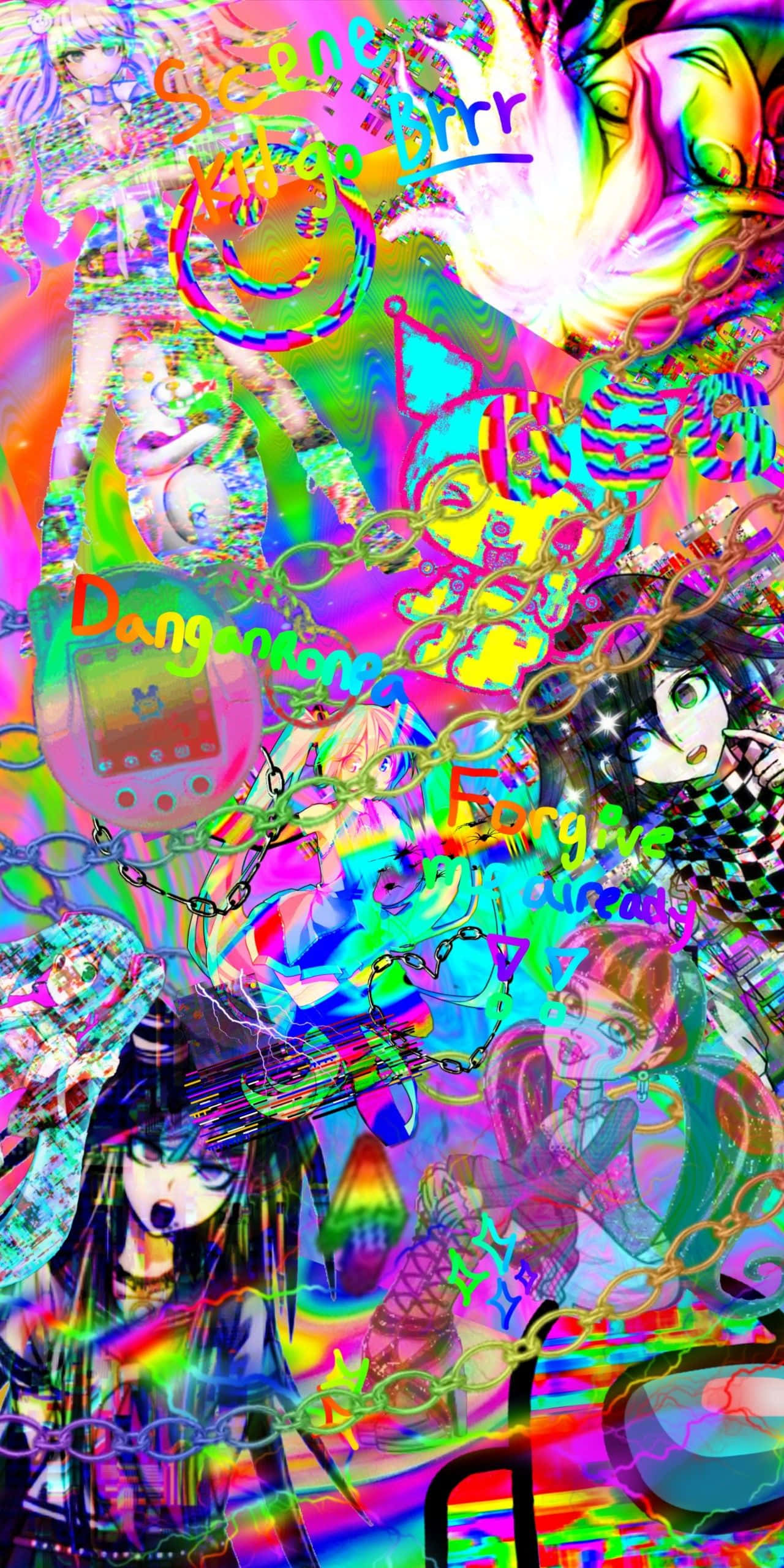 SceneCore, glitch art, anime characters, 2K Phone Wallpaper