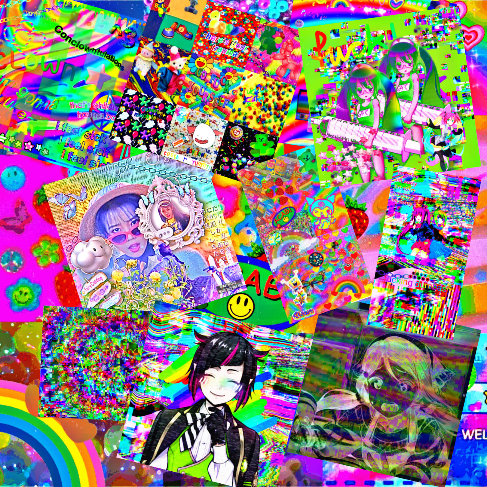 Scenecore, anime-style illustrations, glitch art, HD Desktop Wallpaper