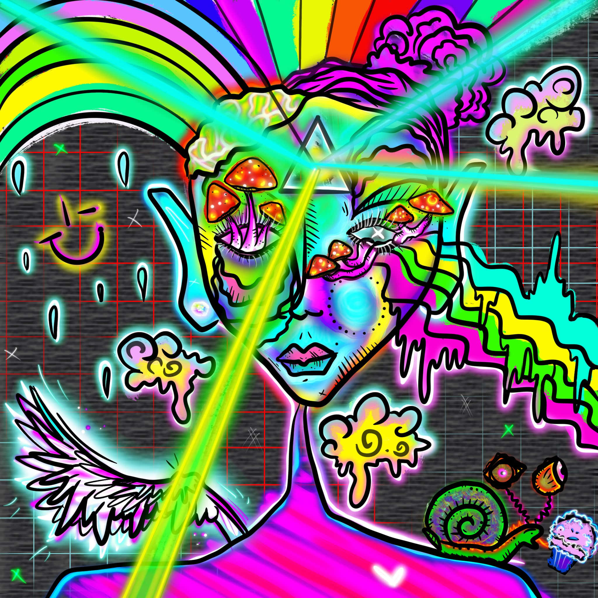 Scenecore, psychedelic digital-art portrait, smiling face, Full HD Desktop Wallpaper