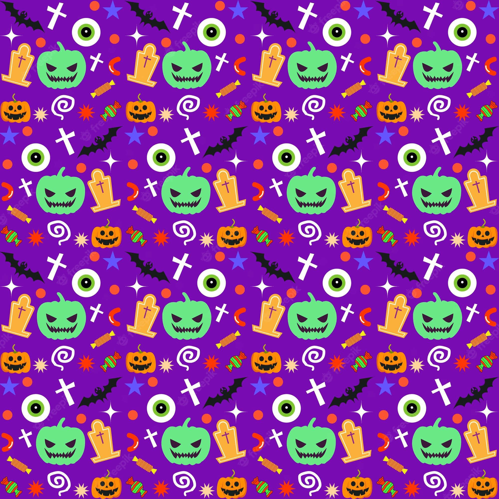 Scenecore, vibrant purple, green jack-o-lanterns, Full HD Desktop Wallpaper