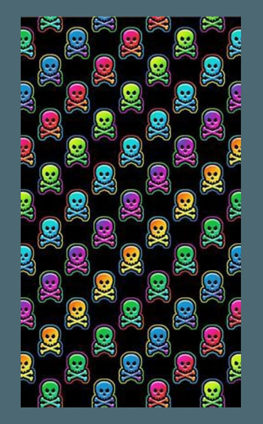 neon skulls, glowing outlines, black background, HD Phone Wallpaper