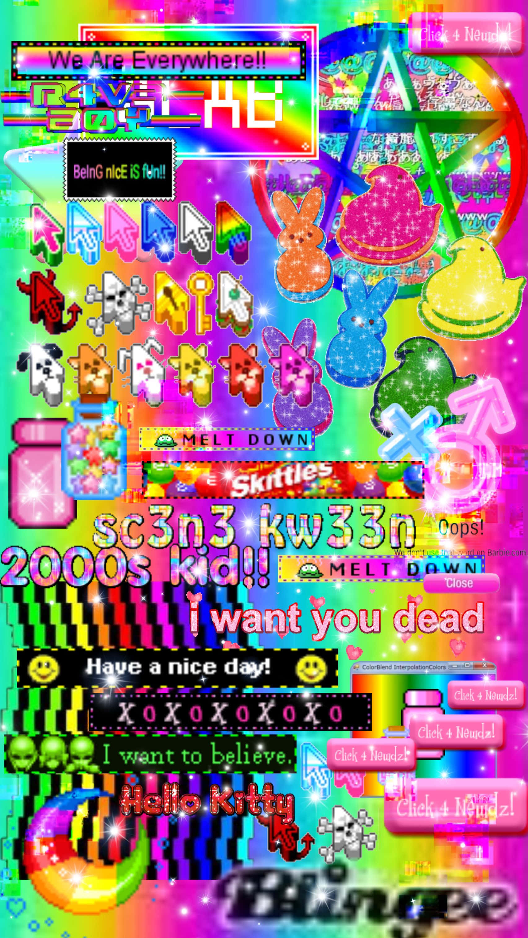 Scenecore, 2000s, glittery icons, 2K Phone Wallpaper