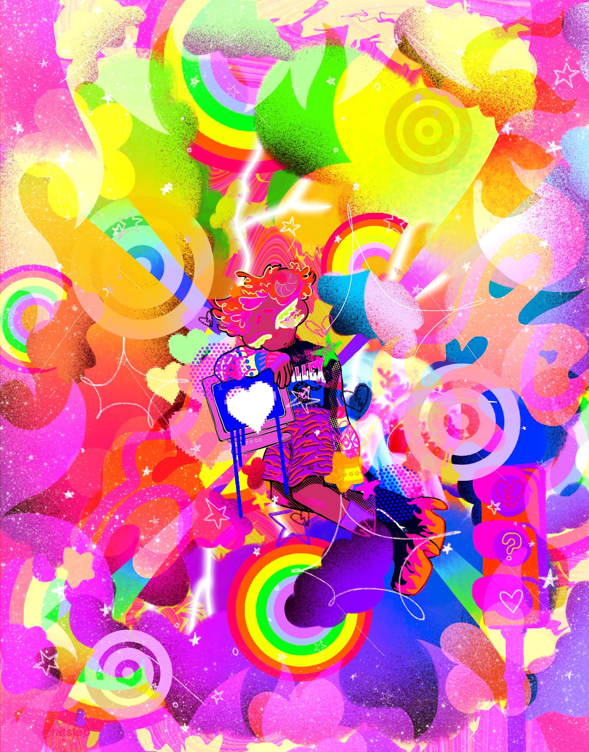 Scenecore, rainbow patterns, glittering stars, Full HD Phone Wallpaper