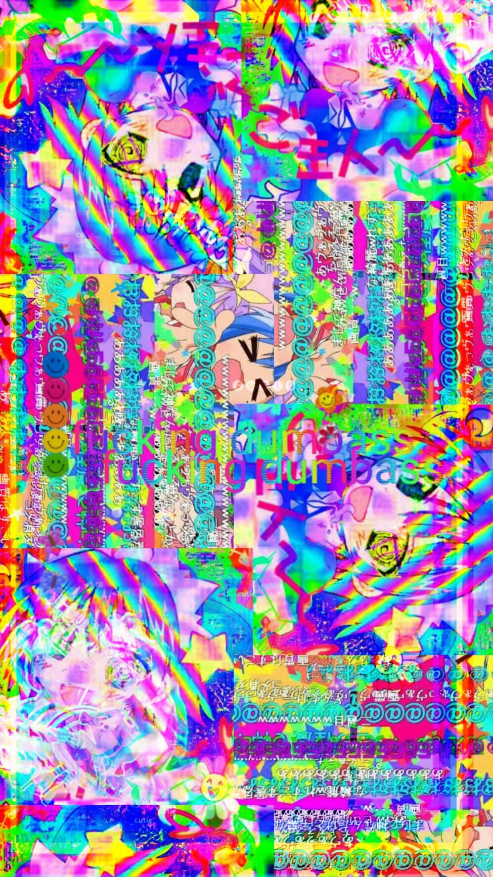 glitch art, anime faces, Japanese text, HD Phone Wallpaper