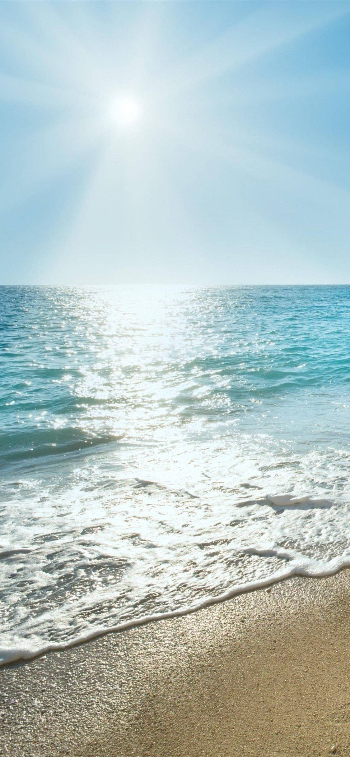 iPhone X, turquoise ocean, golden sandy beach, Full HD Phone Wallpaper