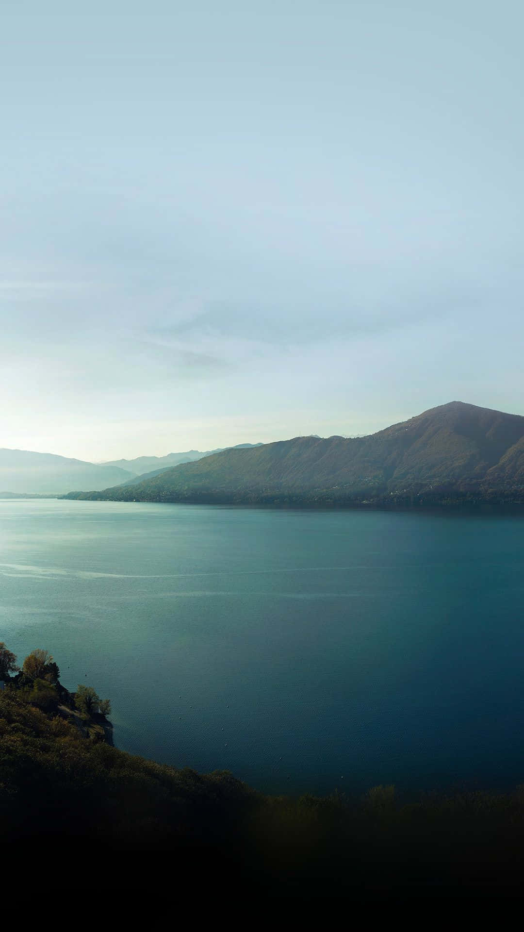 lake, hazy skies, distant mountains, Full HD Phone Wallpaper