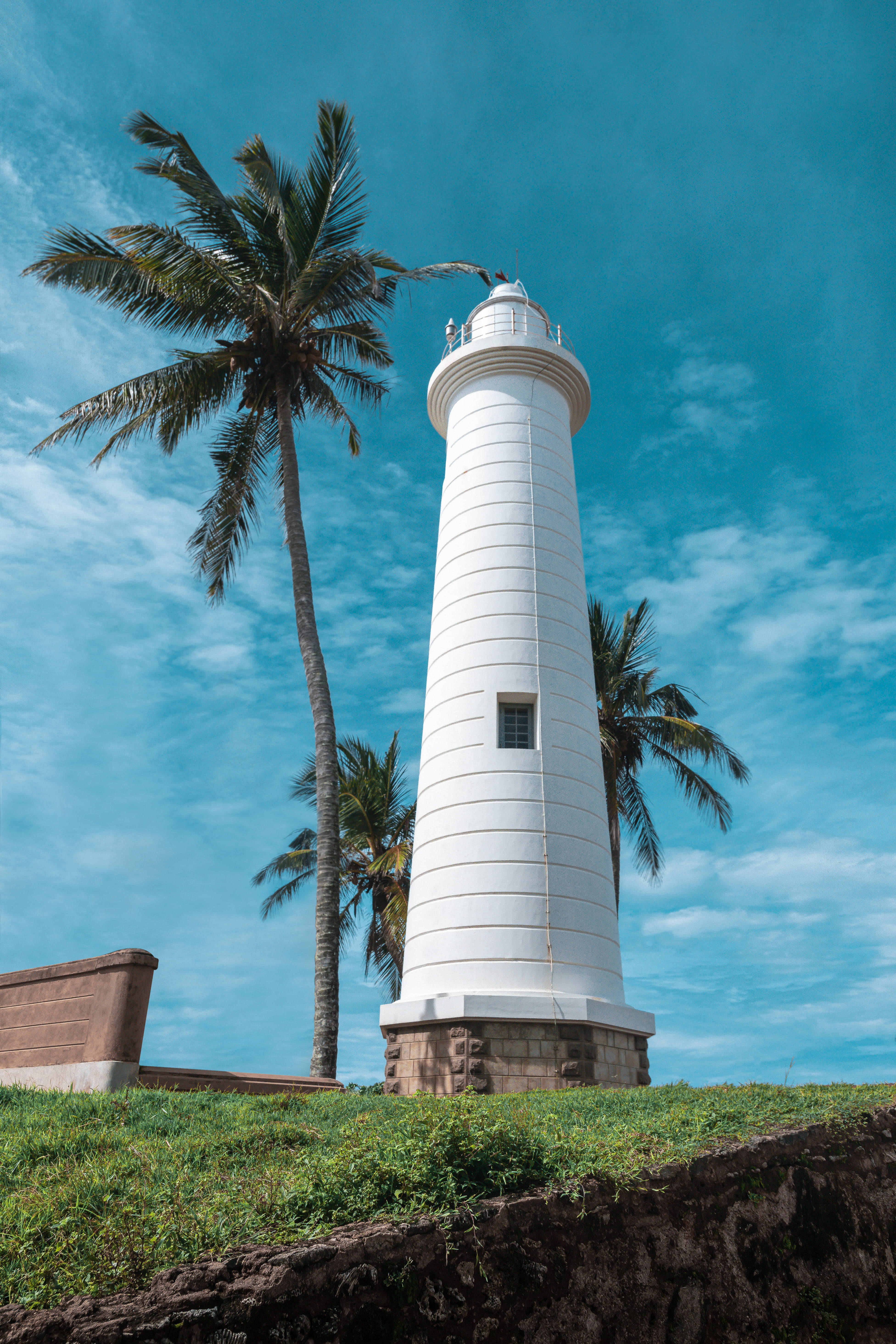 lighttower, white lighthouse, grassy cliff, 5K Phone Wallpaper