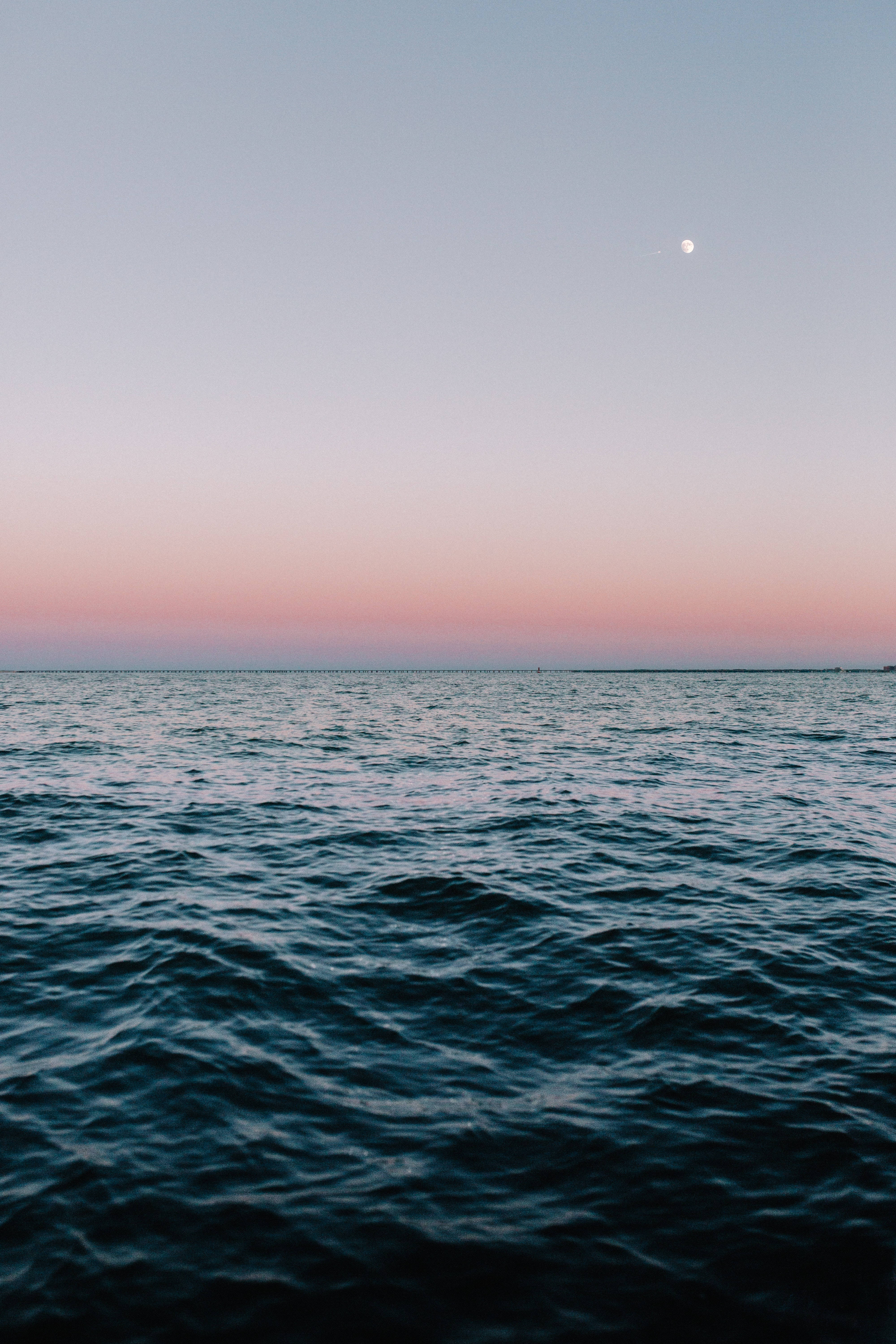 ocean, twilight, gentle waves, 5K Phone Wallpaper