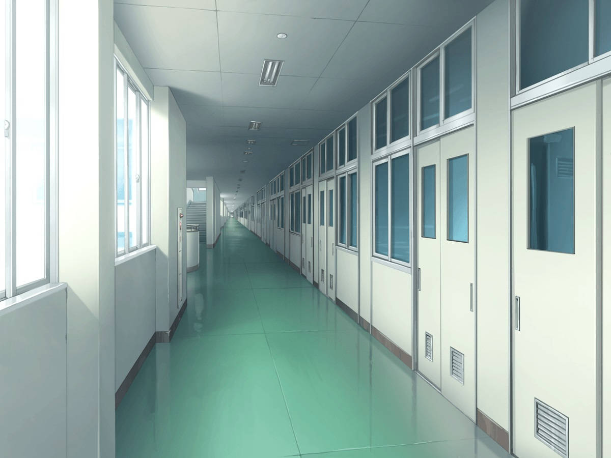 anime school, green hallway, green tiled floors, SD Desktop Wallpaper