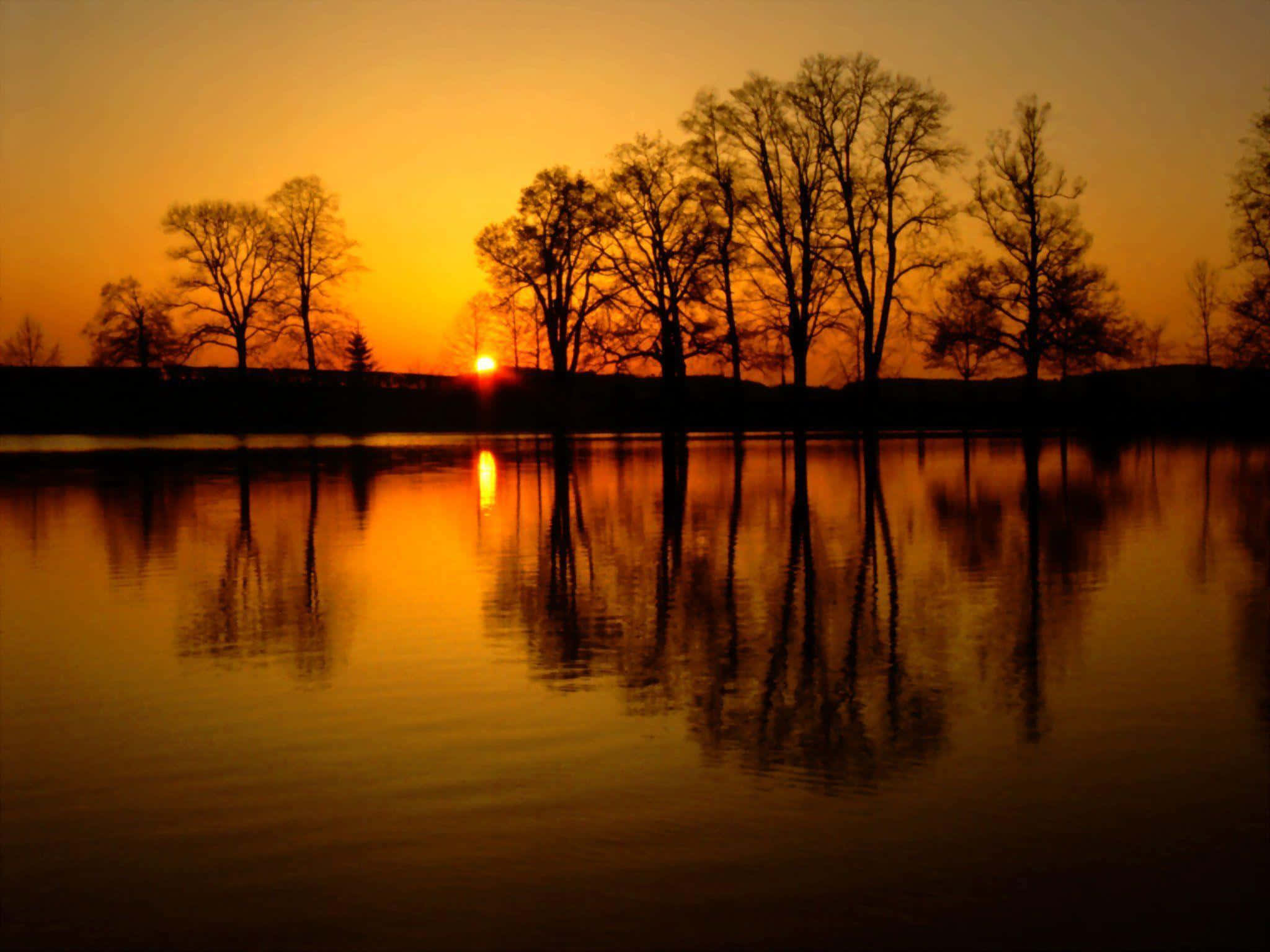 Sunset, Fiery orange, Gold hues, Full HD Desktop Wallpaper