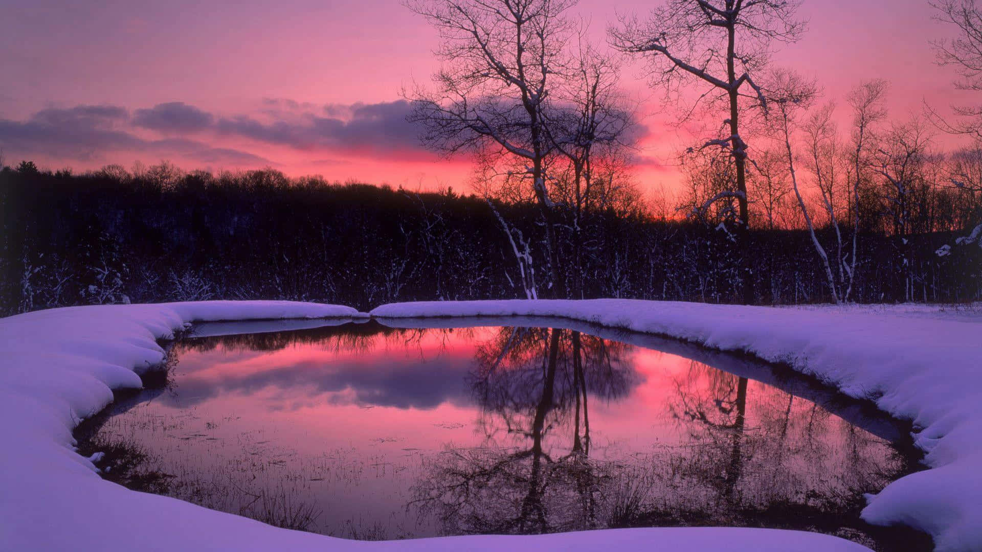 Scenic Desktop, Pink Sky, Lake, Full HD Desktop Wallpaper
