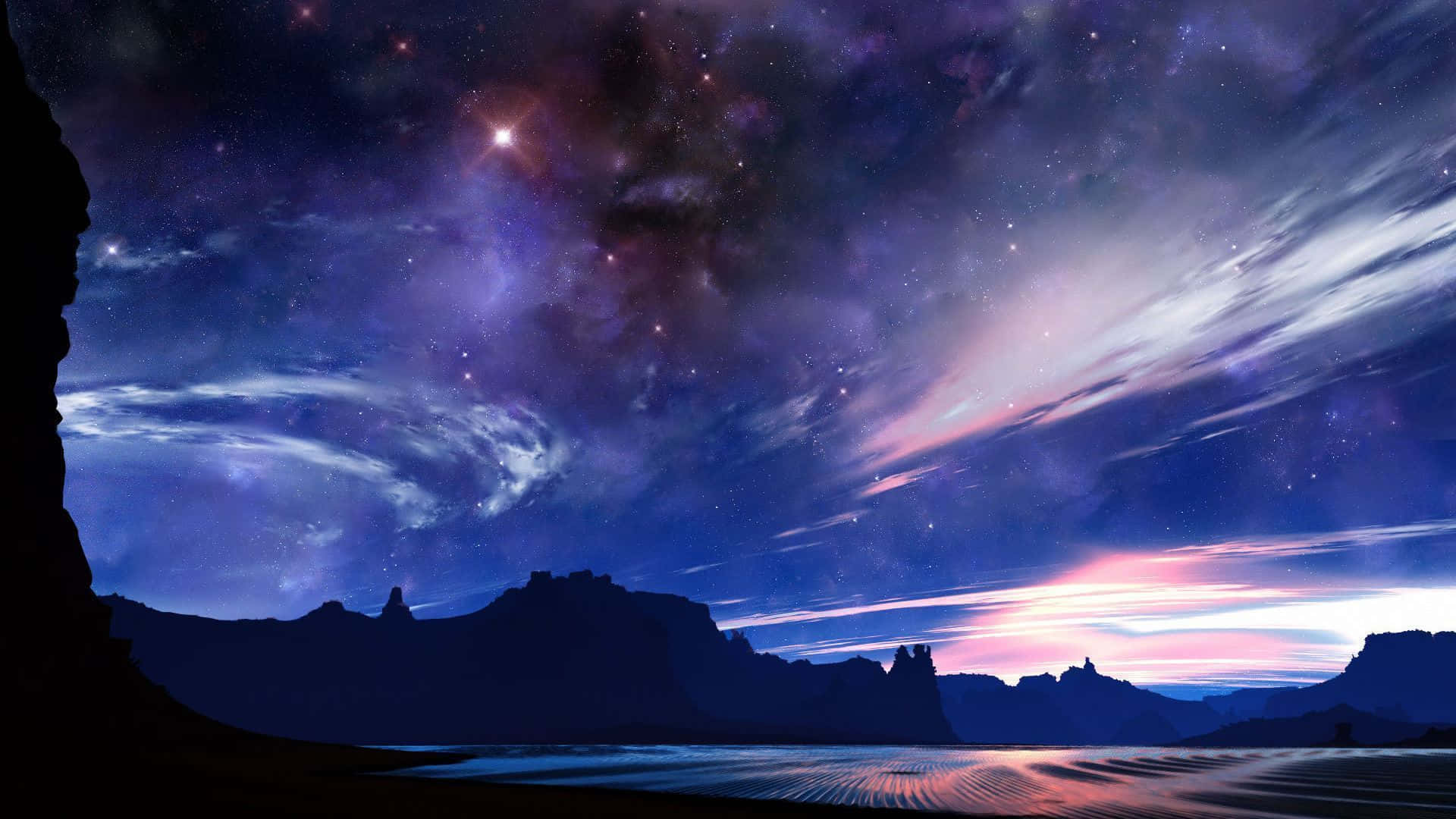 Scenic Desktop, cosmic night sky, vibrant nebulae, Full HD Desktop Wallpaper