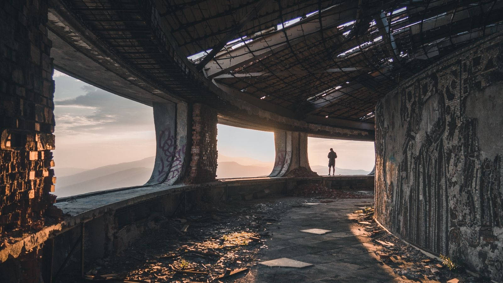 Scenic, ruins, decaying concrete structure, HD Desktop Wallpaper