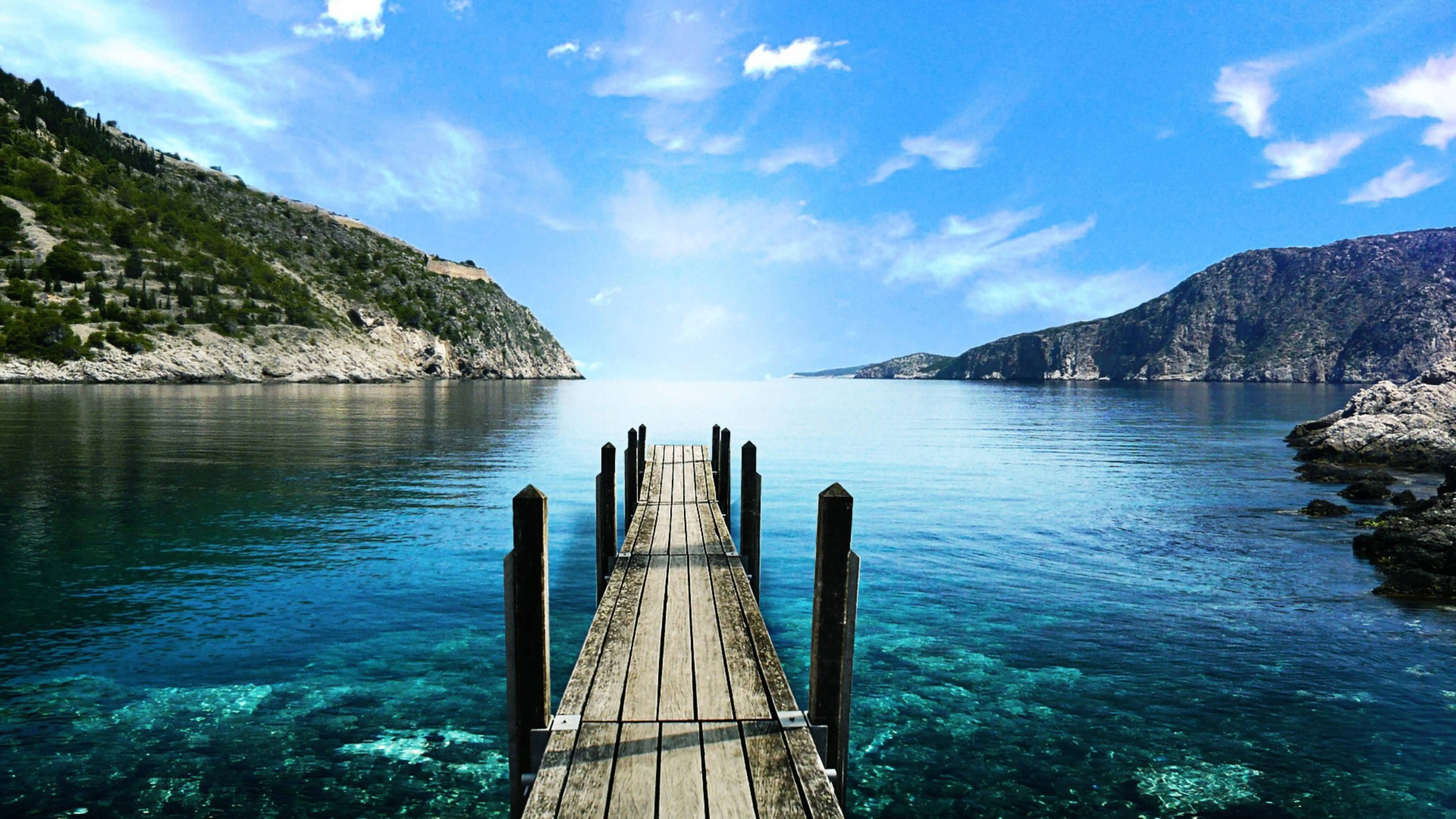 8K Ultra HD, nature dock, weathered wooden pier, 8K Desktop Wallpaper