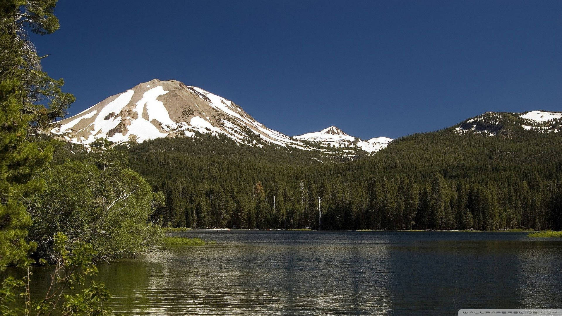 scenic mountain river, snow-capped mountains, clear blue sky, Full HD Desktop Wallpaper