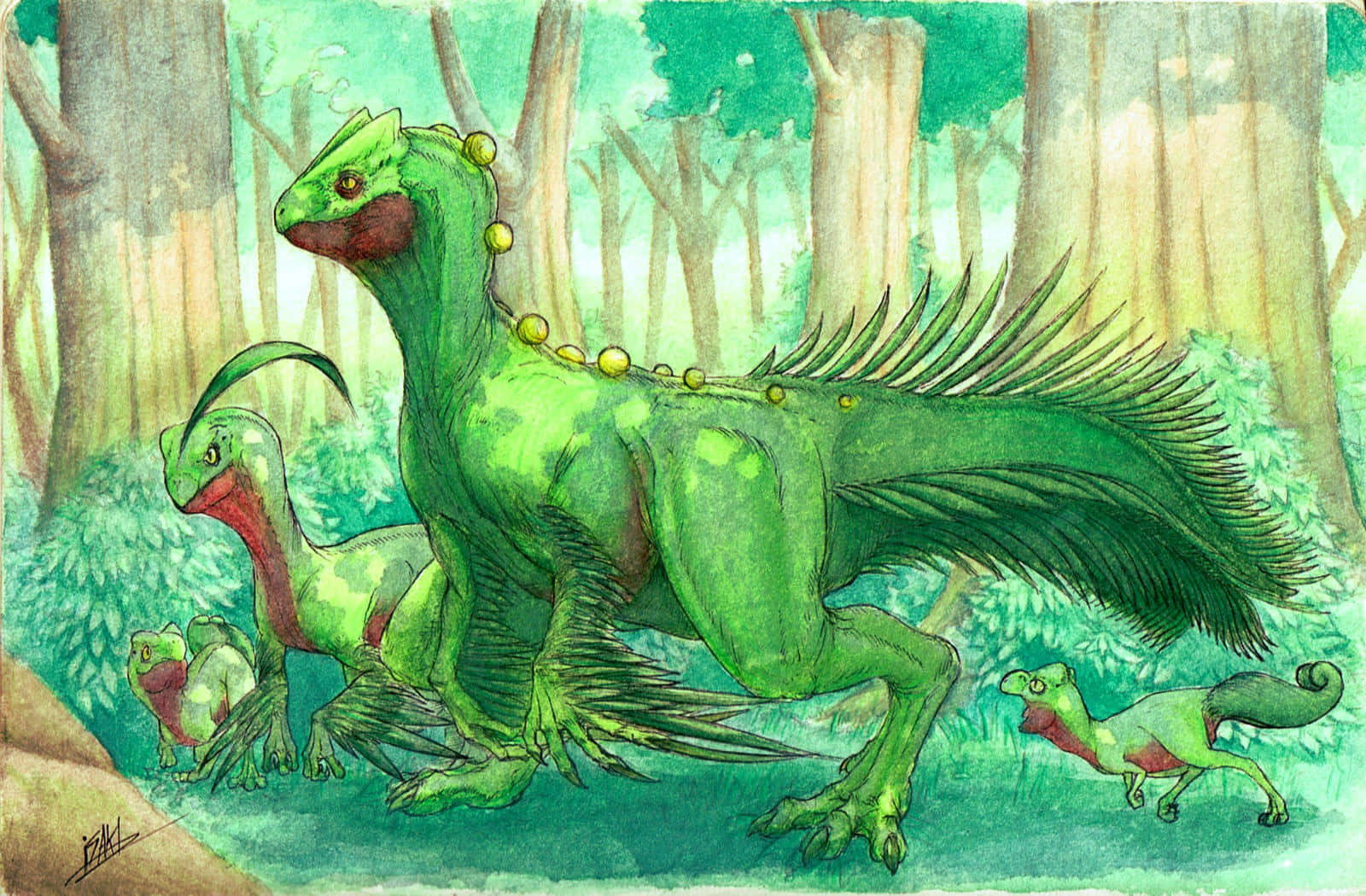Sceptile, green feathered dinosaurs, yellow neck beads, HD Desktop Wallpaper