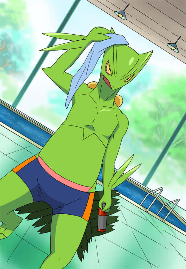 Sceptile, anime lizard, blue swim trunks, SD Phone Wallpaper