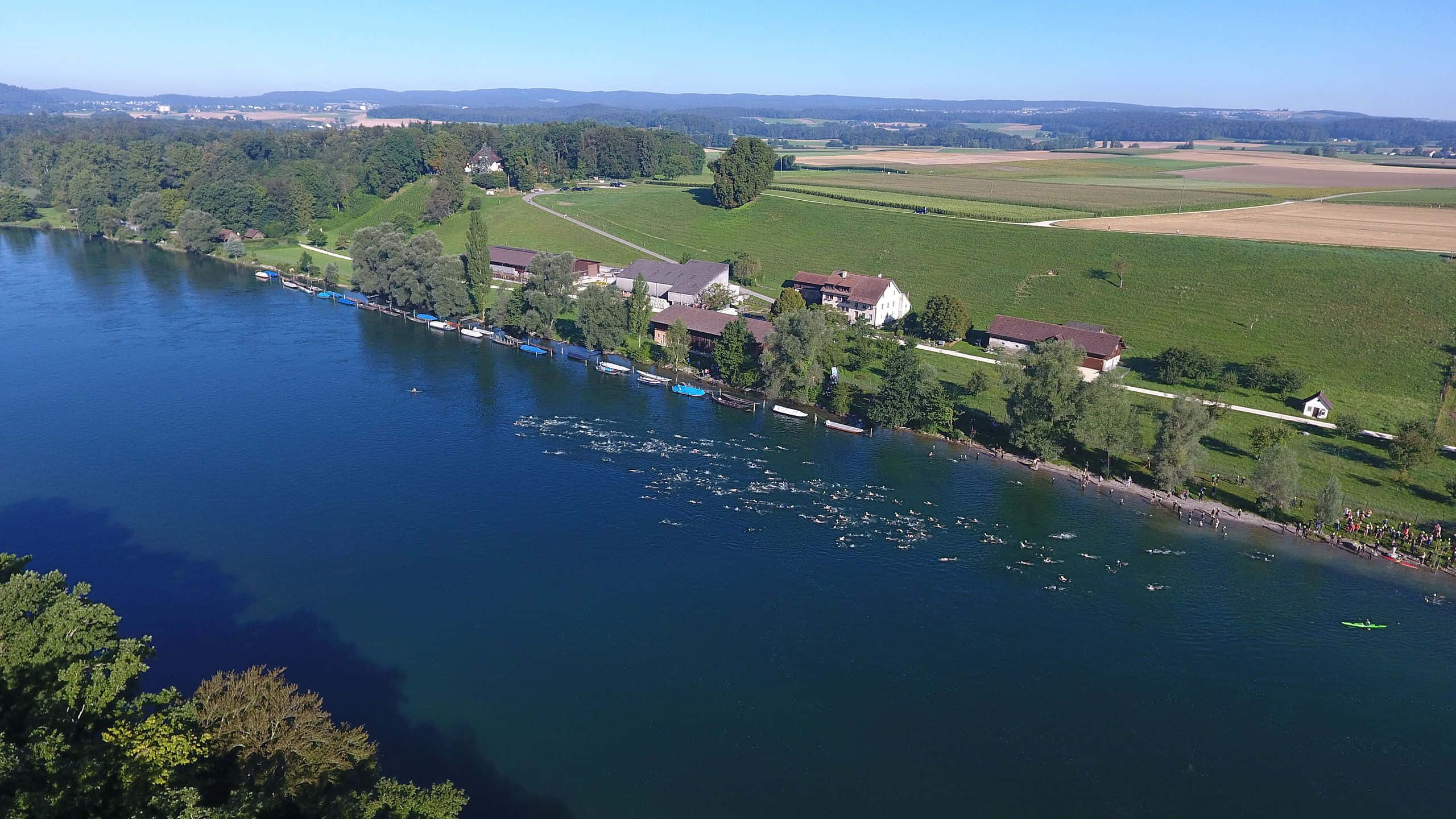 Schaffhausen, riverbank, aerial view, 2K Desktop Wallpaper