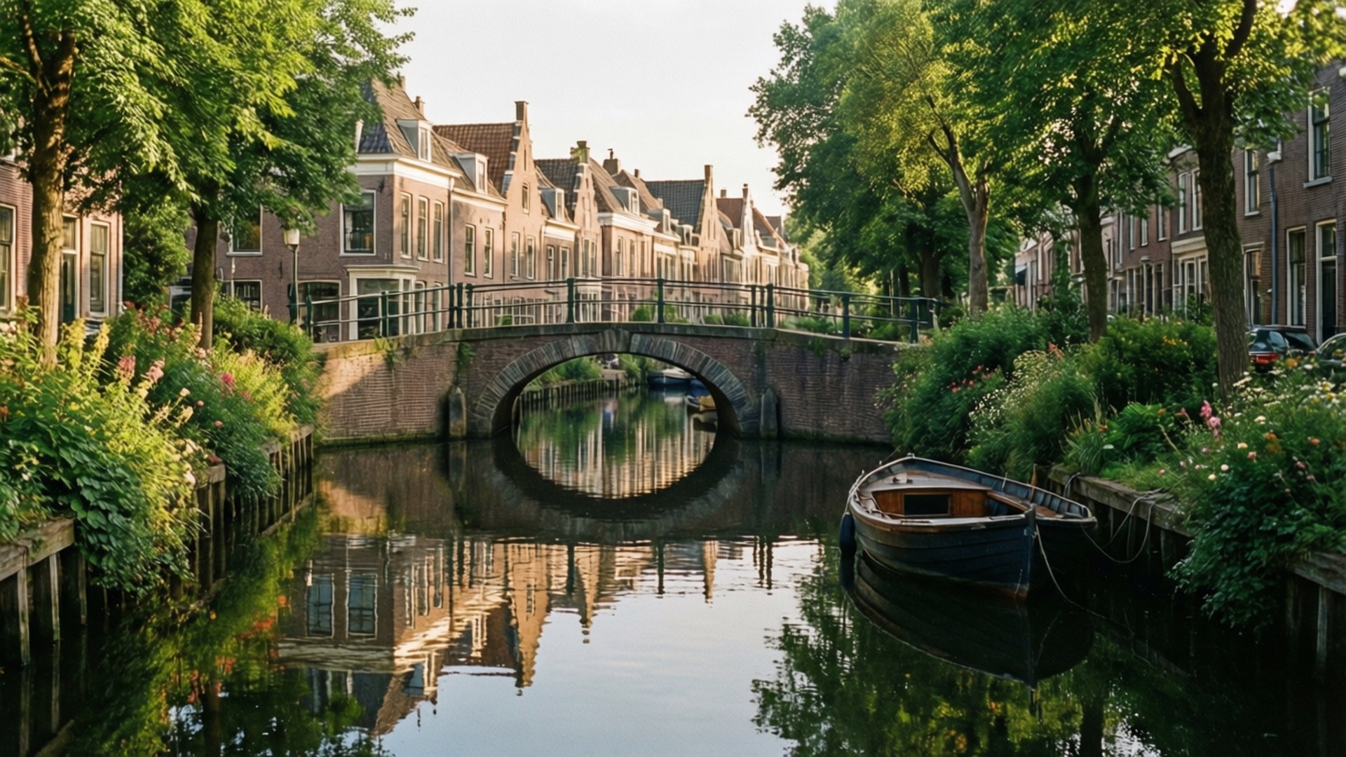 Schiedam, canal, bridge, Full HD Desktop Wallpaper