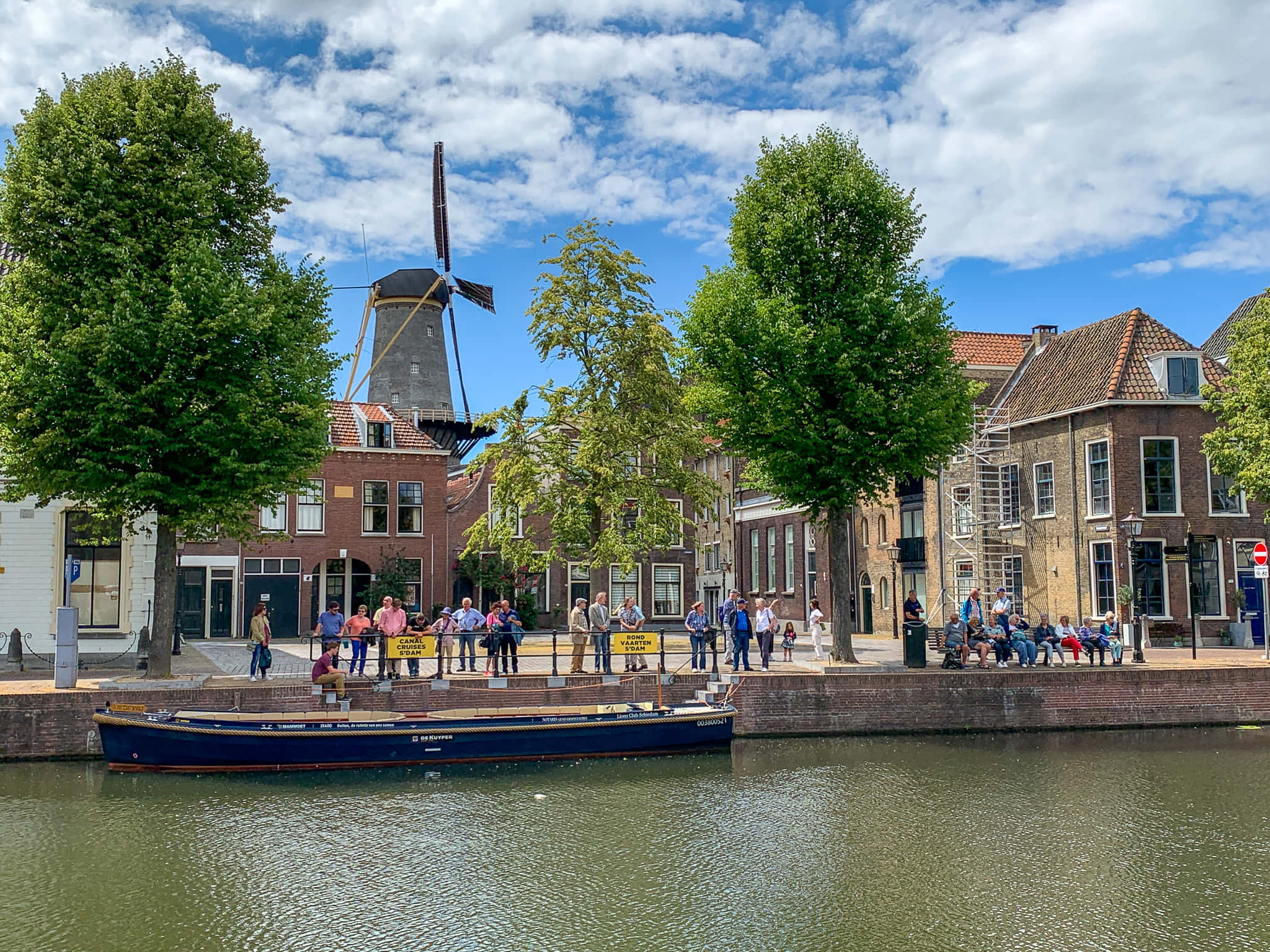 Schiedam, canal, windmill, Full HD Desktop Wallpaper