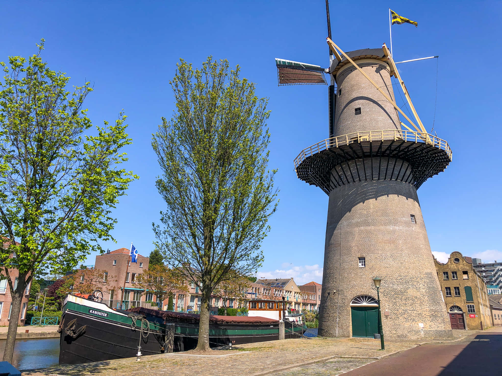 Schiedam, windmill, canal, Full HD Desktop Wallpaper
