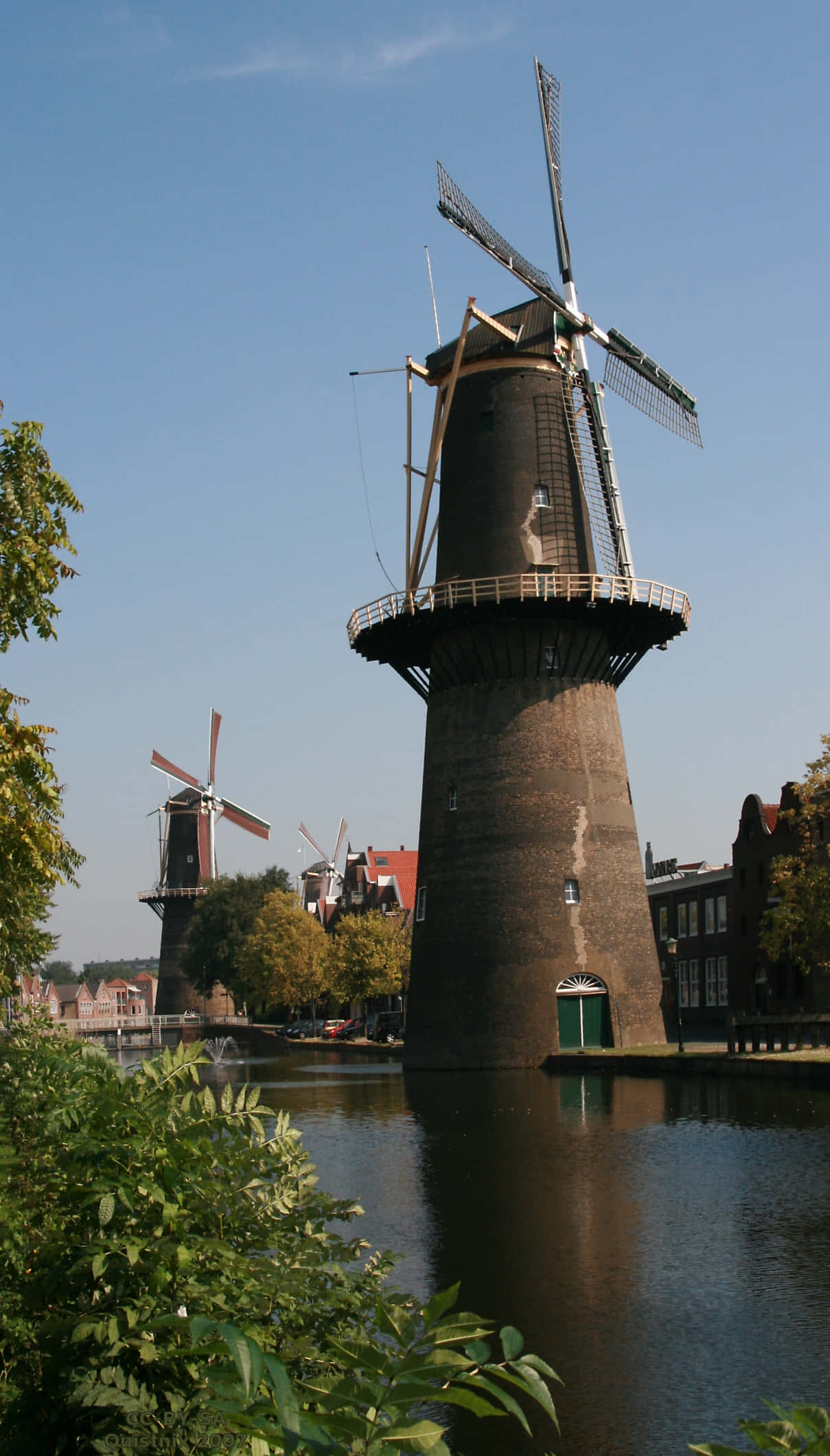 Schiedam, windmills, canal, Full HD Phone Wallpaper