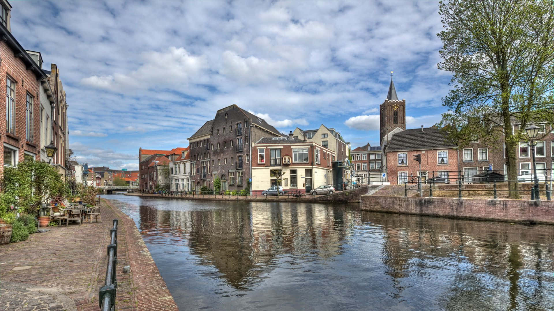 Schiedam, canal, historic buildings, Full HD Desktop Wallpaper