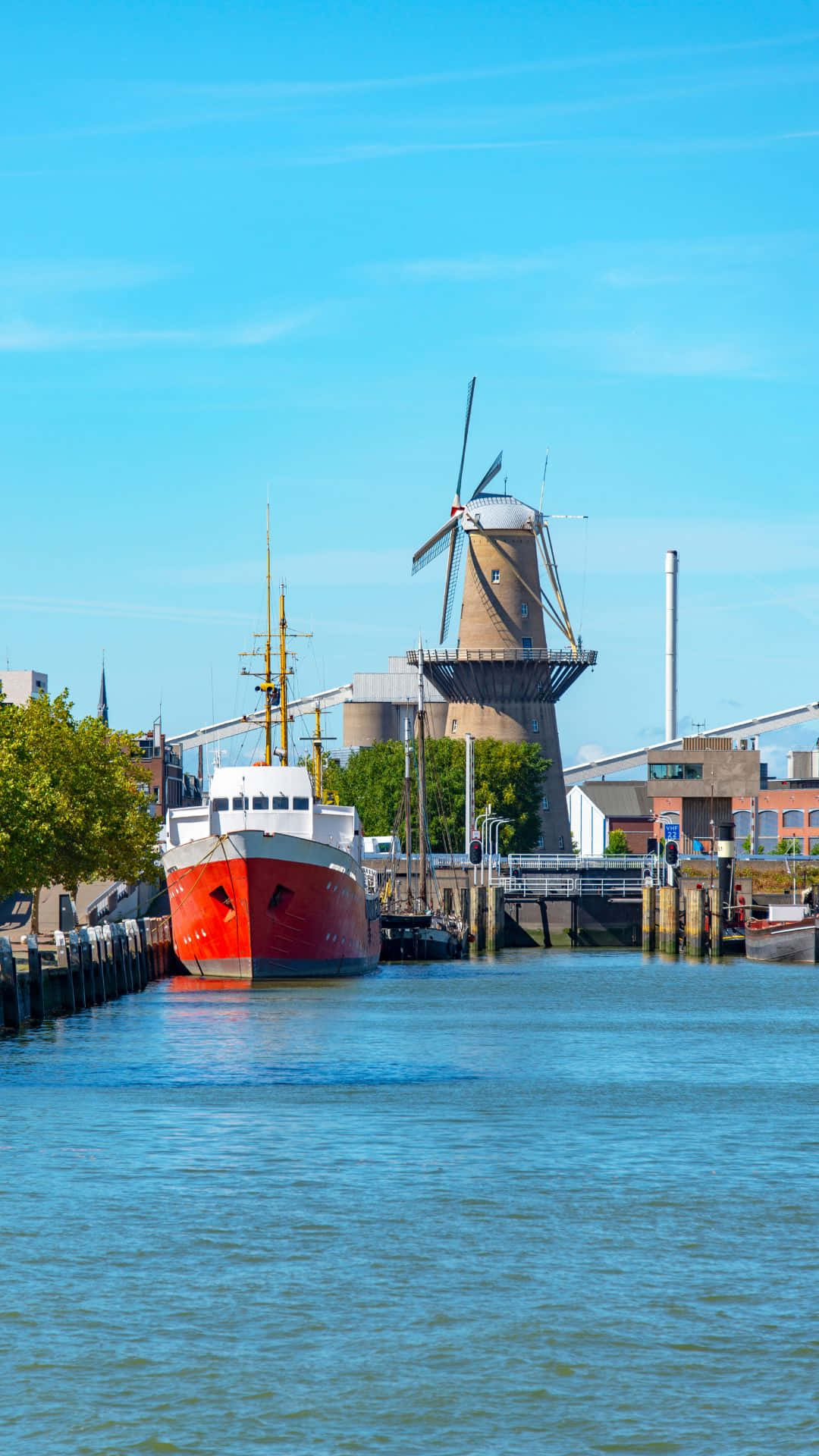 Schiedam, waterfront, windmill, Full HD Phone Wallpaper