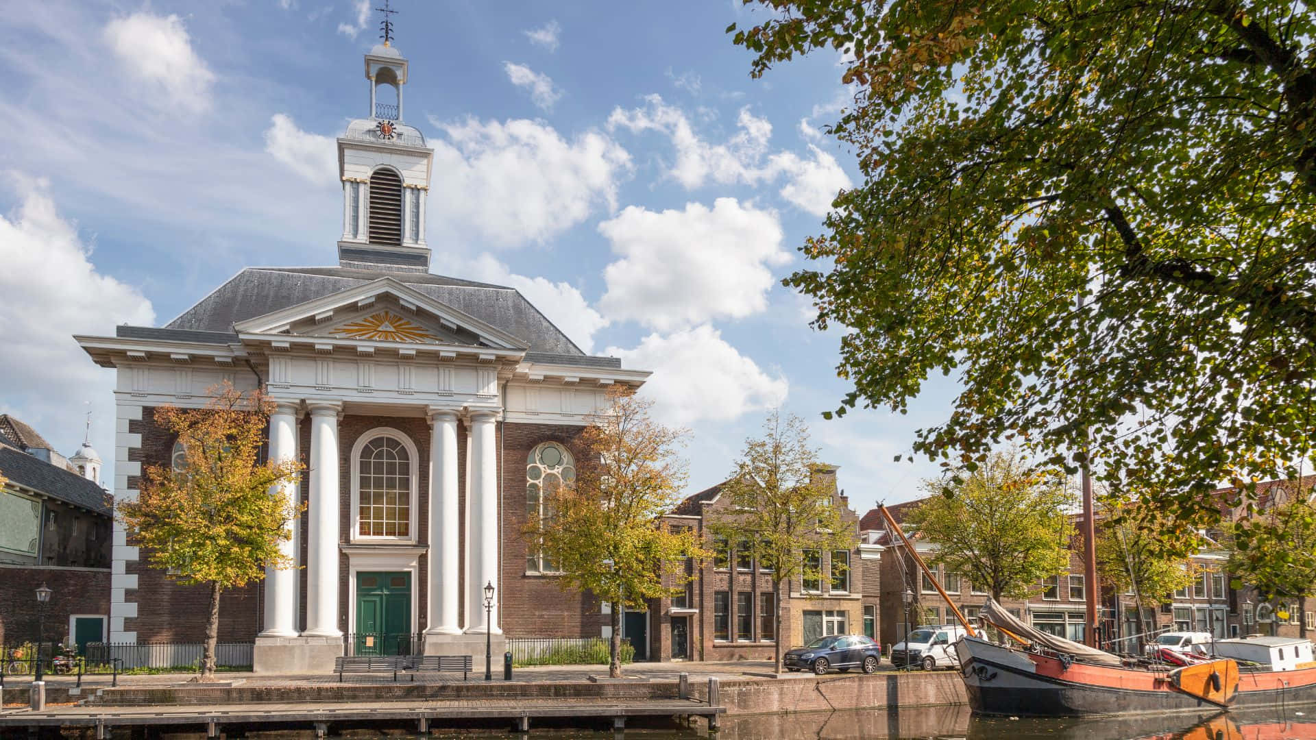 Schiedam, neoclassical church, white columns, Full HD Desktop Wallpaper