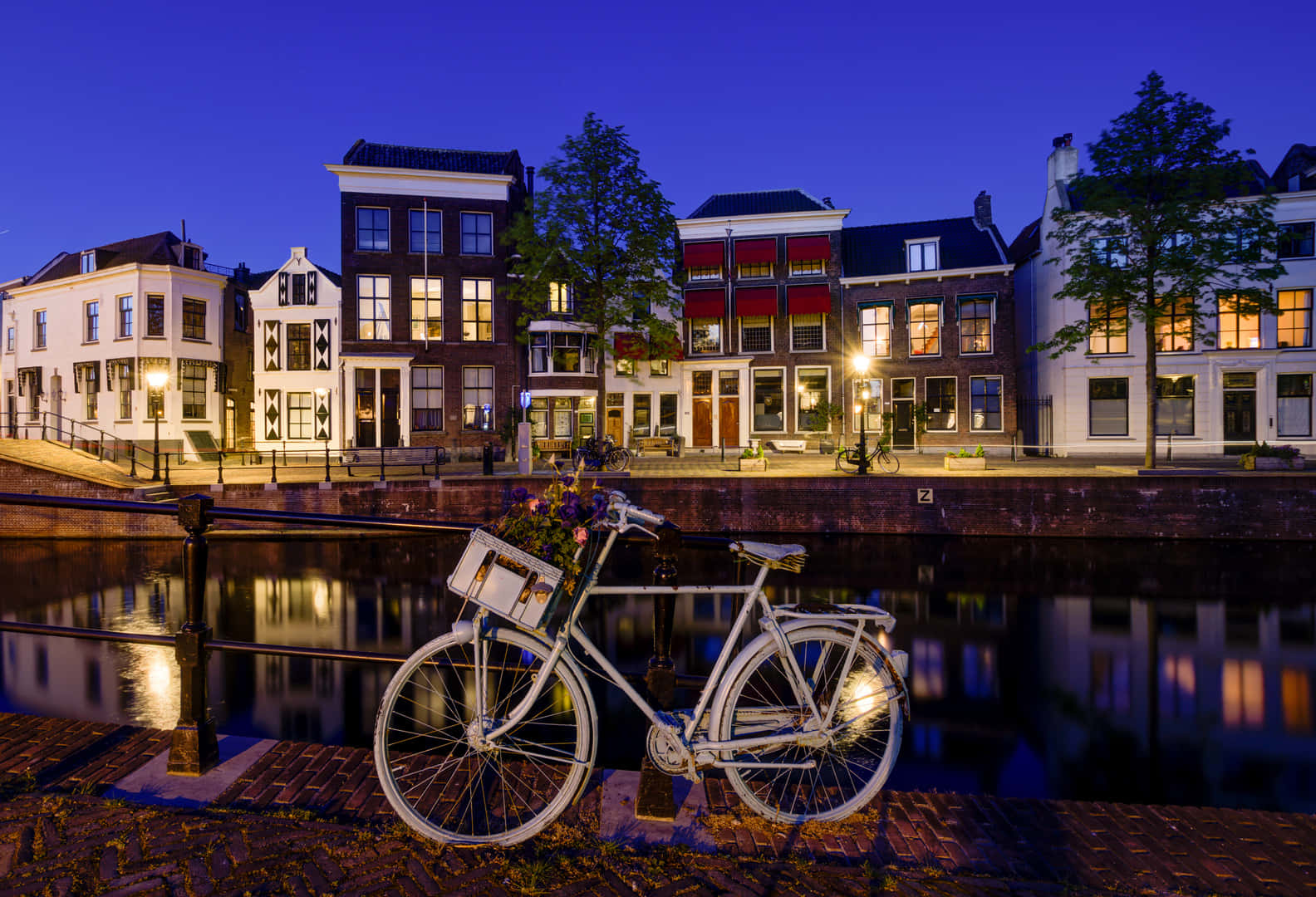 Schiedam, canal, twilight, HD Desktop Wallpaper