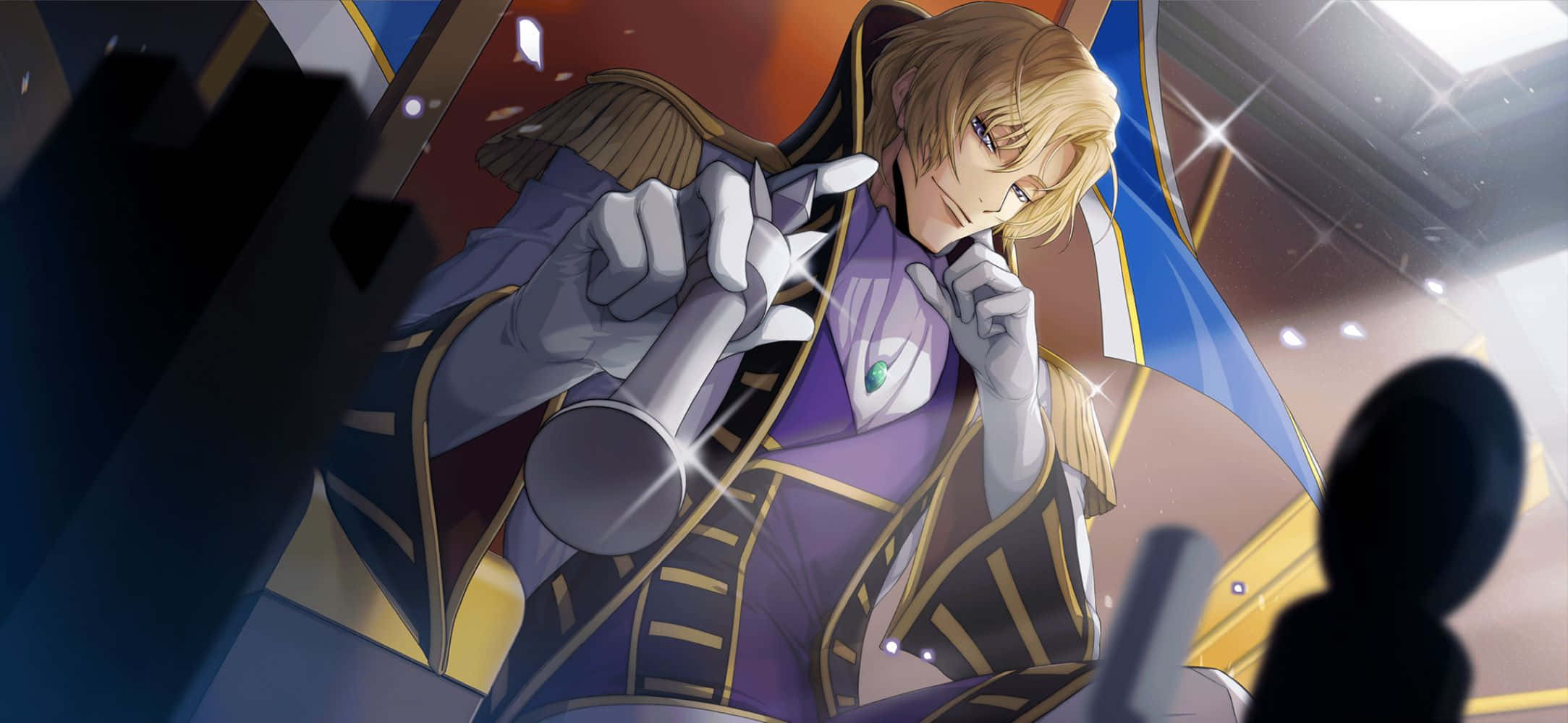 Schneizel El Britannia, purple and gold uniform, silver horn, Full HD Desktop Wallpaper