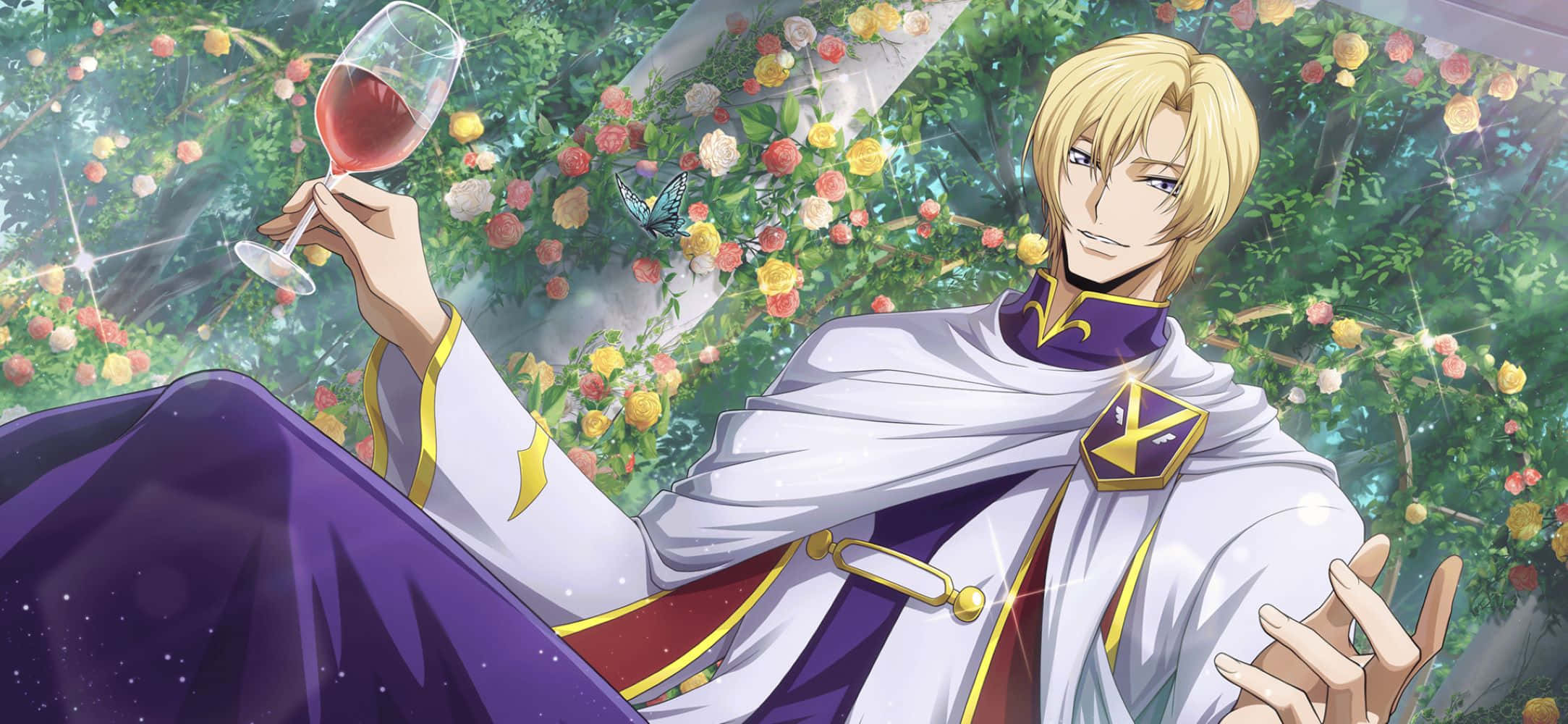 Schneizel El Britannia, white and purple robe, red wine, Full HD Desktop Wallpaper