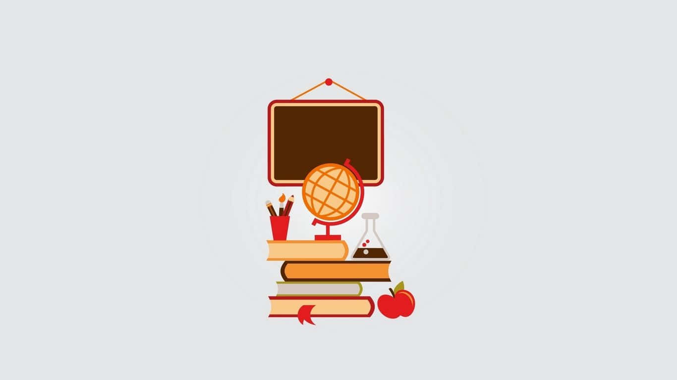 stacked books, globe, beaker, HD Desktop Wallpaper