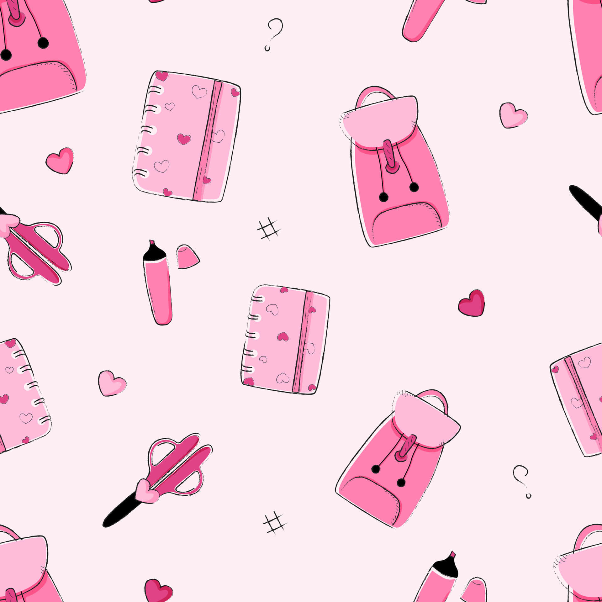 pink school supplies pattern, pink backpacks, notebooks, Full HD Desktop Wallpaper
