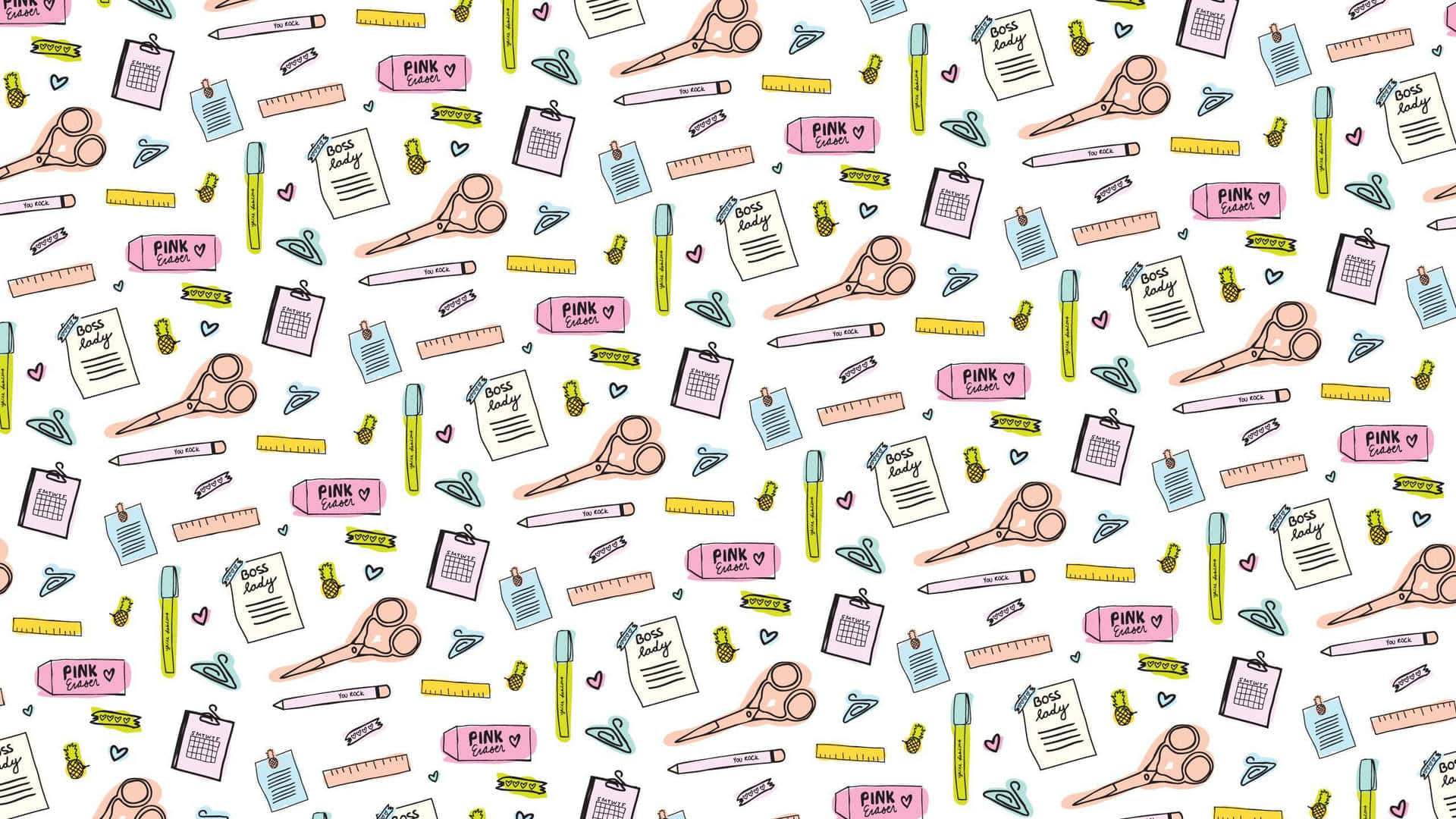 pink scissors, rulers, notebooks, Full HD Desktop Wallpaper