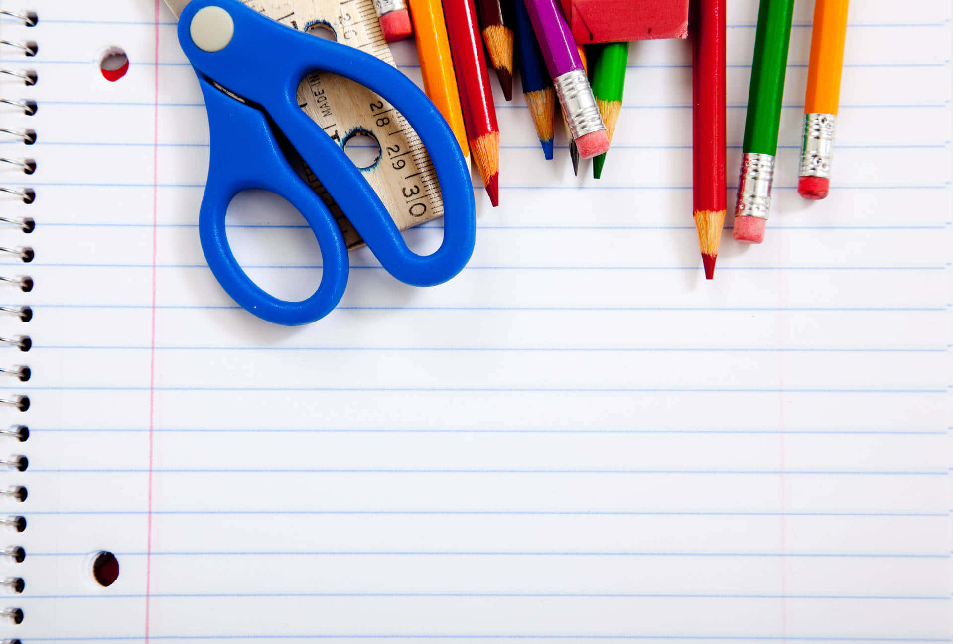 school supplies, notebook, lined notebook page, Full HD Desktop Wallpaper