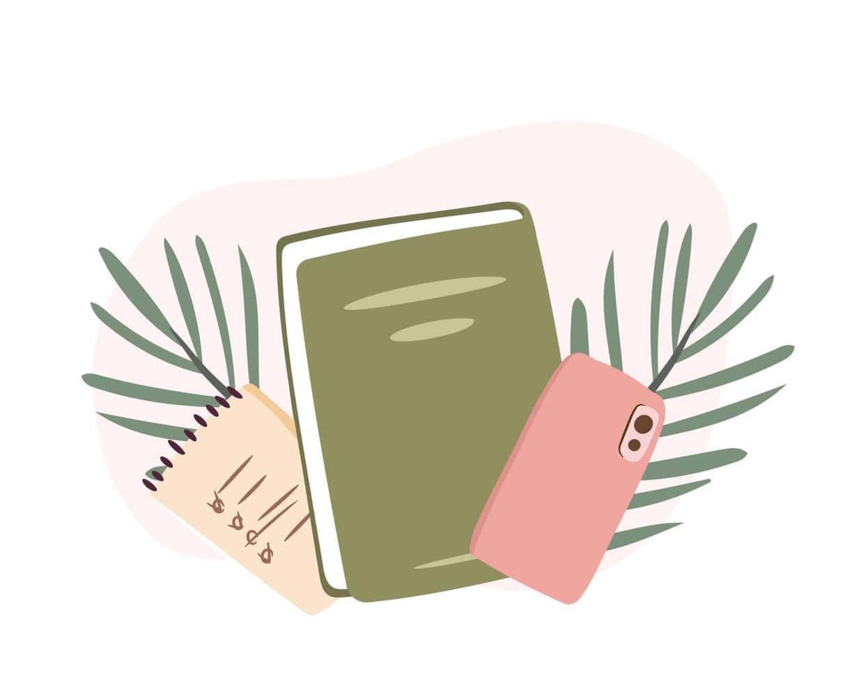 green book, pink phone, spiral notebook, SD Desktop Wallpaper