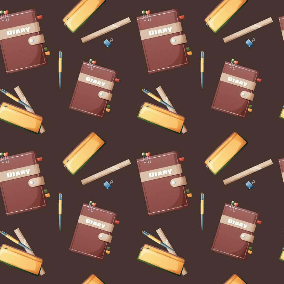 school diary, stationery pattern, brown diaries, SD Desktop Wallpaper