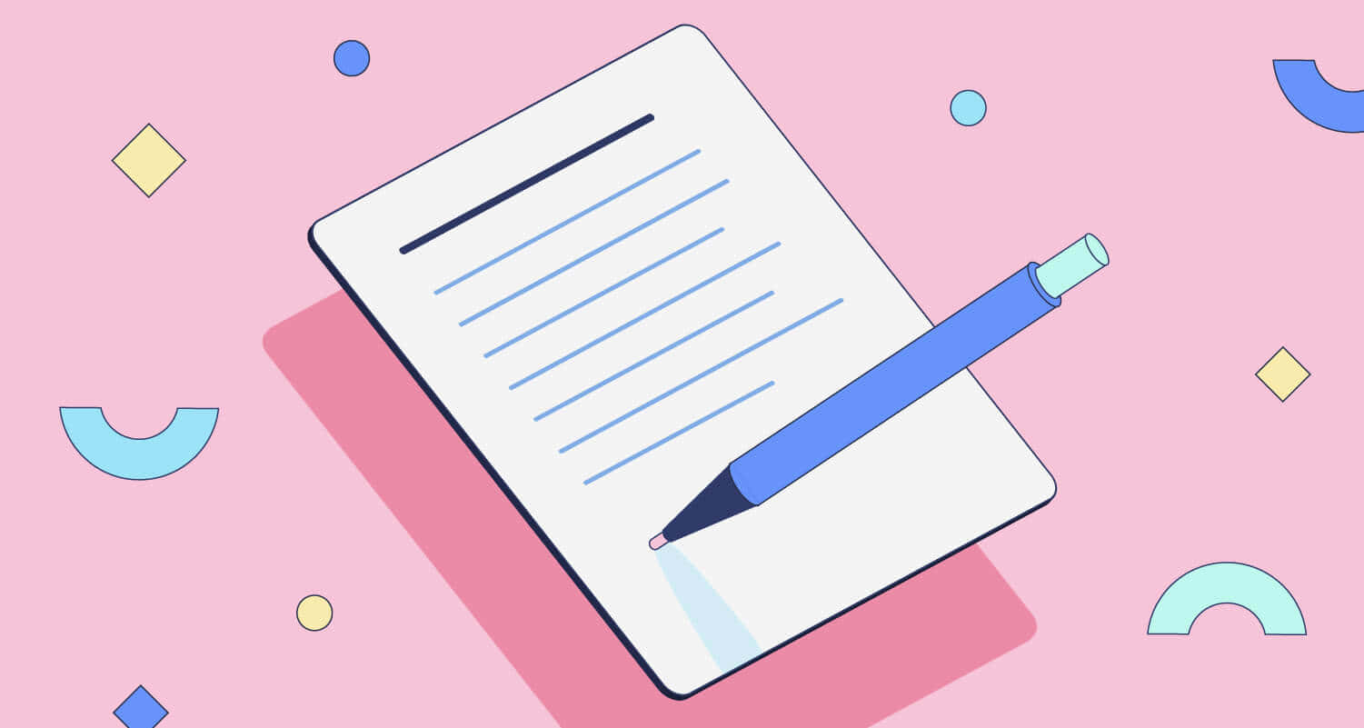 pastel school supplies aesthetic, blue pen, lined notepad, HD Desktop Wallpaper