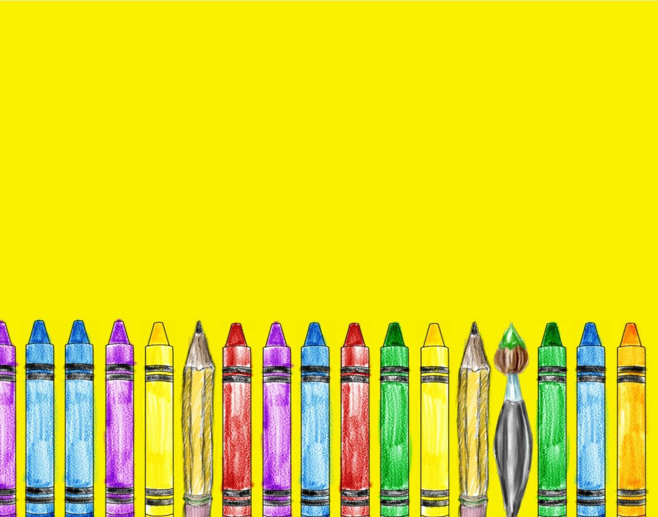 crayons, paintbrush, bright yellow background, HD Desktop Wallpaper