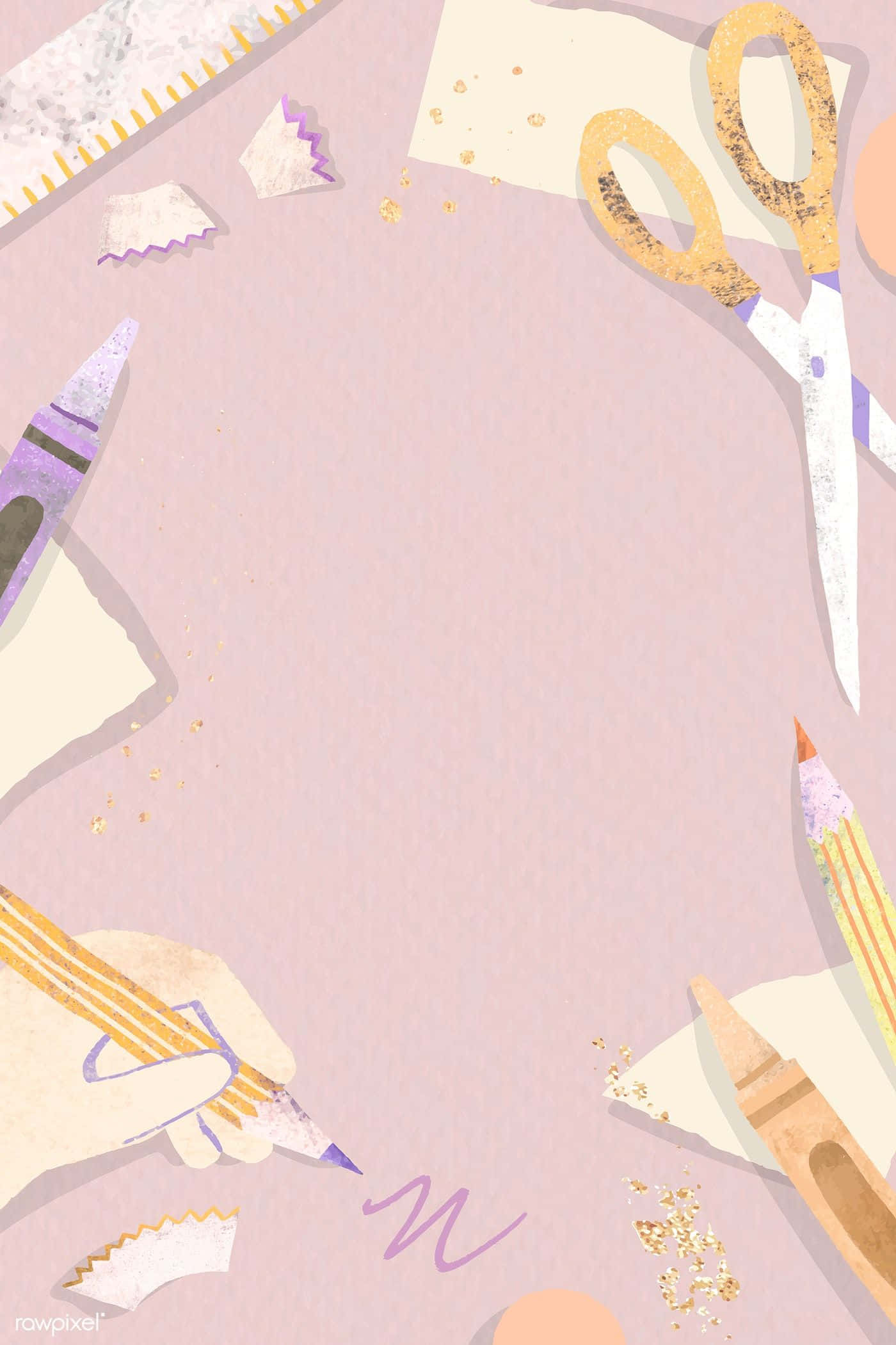 pastel pink, illustrated frame, crafting tools, Full HD Phone Wallpaper