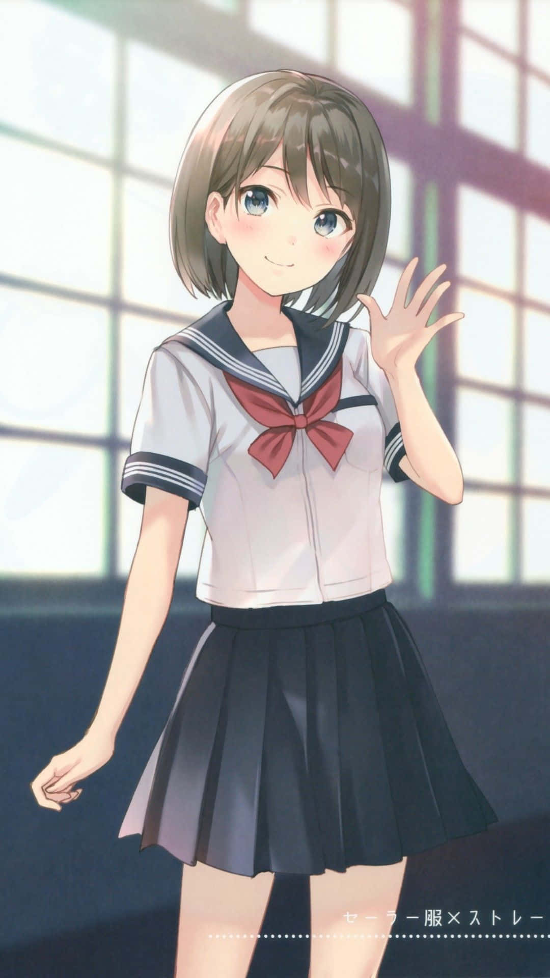 kawaii school girl uniform, sailor uniform, sunlit window, Full HD Phone Wallpaper