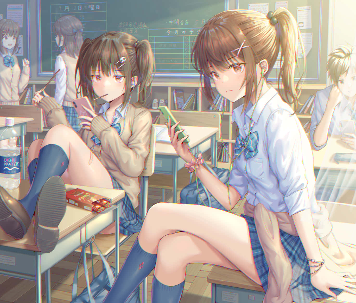 anime school girl, school uniform, classroom, HD Desktop Wallpaper