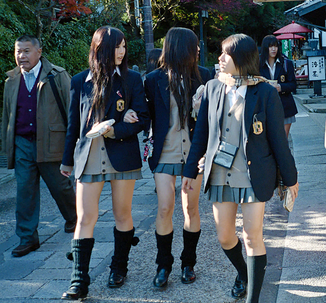 Japanese schoolgirls, navy blazers, pleated skirts, HD Desktop Wallpaper