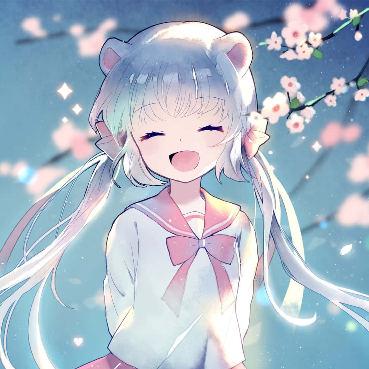 anime girl, cat ears, long silver hair, SD Desktop Wallpaper