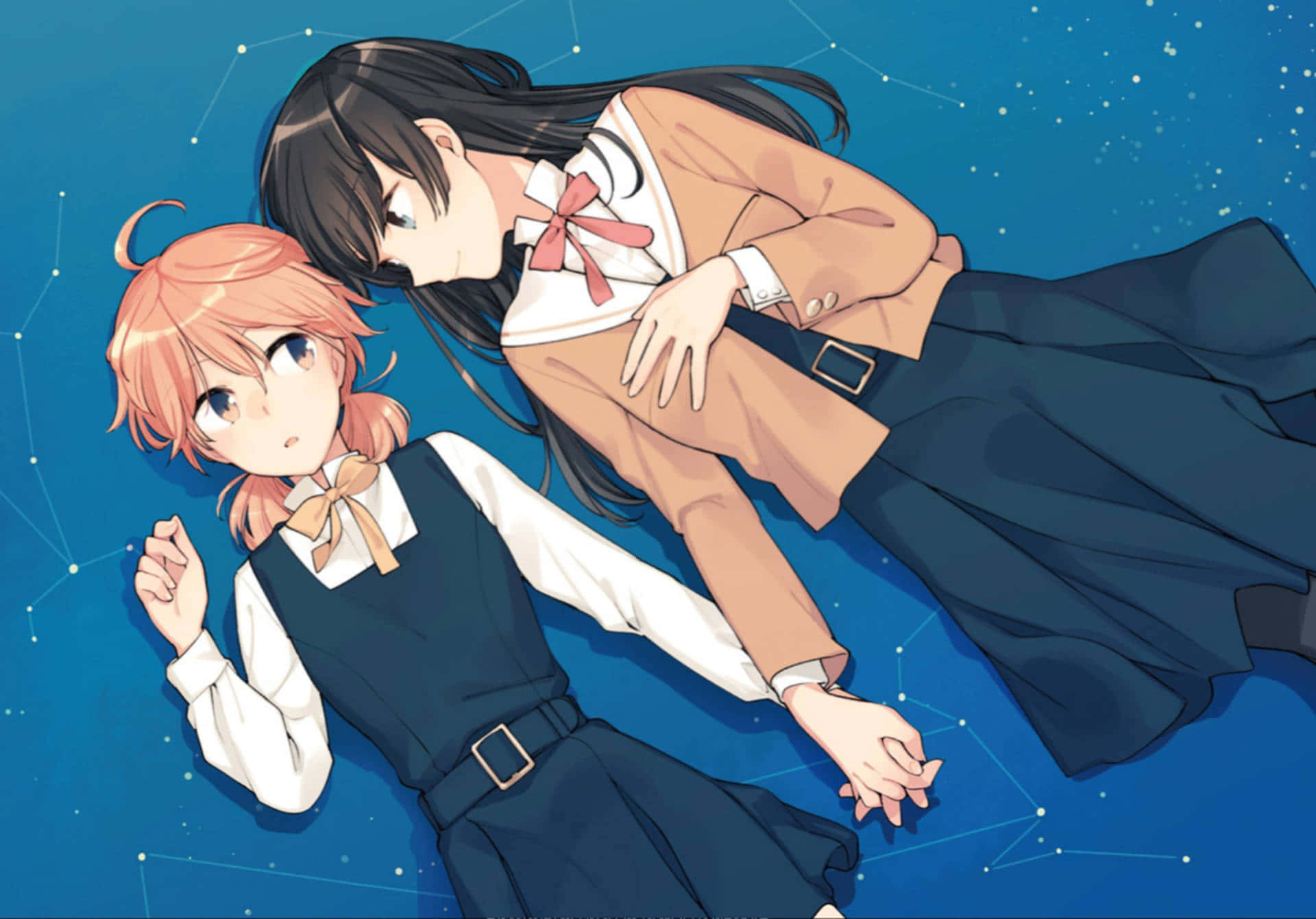 Lesbian Anime, school girl, school uniforms, Full HD Desktop Wallpaper