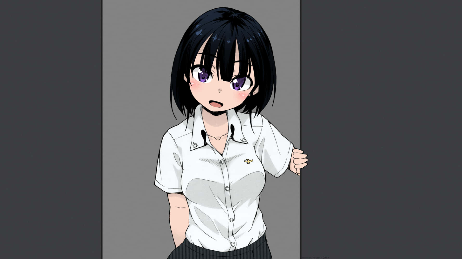 anime school girl, short black hair, purple eyes, Full HD Desktop Wallpaper