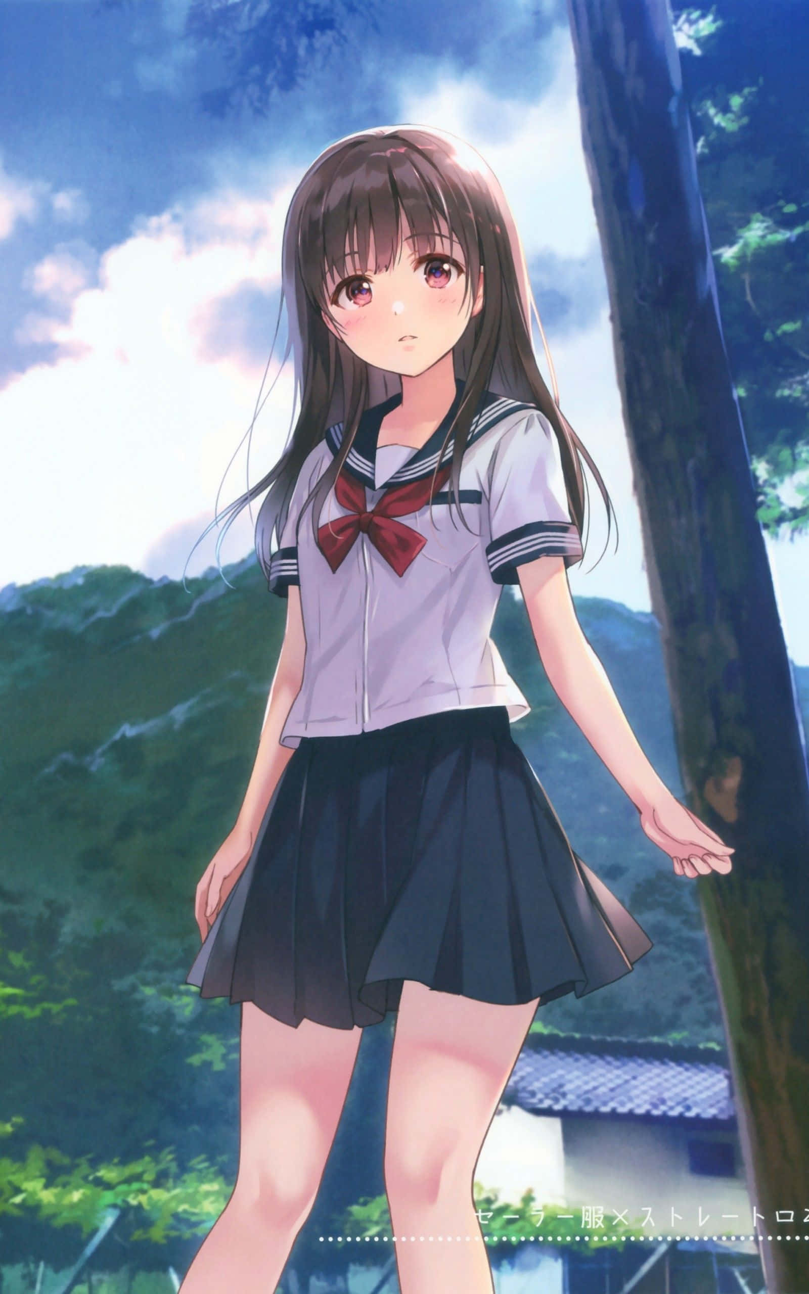 long haired school girl, sailor uniform, tree, 2K Phone Wallpaper