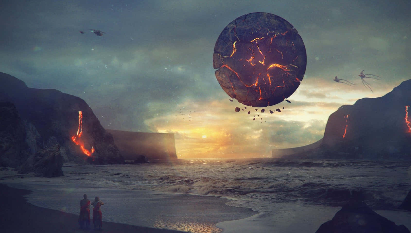 dystopian beachscape, alien planet, glowing lava planet, HD Desktop Wallpaper