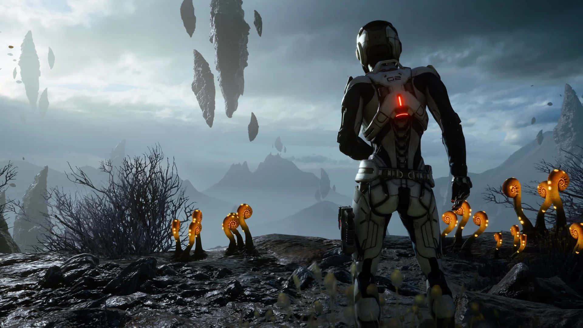 astronaut, white armor, barren alien planet, Full HD Desktop Wallpaper